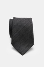 Zegna Tie dark grey shown from above, featuring a subtle striped pattern, mix of wool and silk, subtle shine, Made in Italy, width approx. 8 cm.