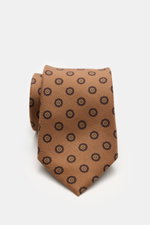 Zegna Silk tie light brown/dark brown patterned shown from front, pure silk, subtle shine, floral woven pattern, contrasting lining, Made in Italy, width approx. 8 cm.
