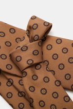Zegna Silk tie light brown/dark brown patterned shown close-up from above, featuring pure silk, subtle shine, floral woven pattern, contrasting colored lining fabric, Made in Italy, width approx. 8 cm.
