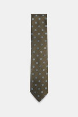 Zegna Silk tie smoky blue/navy patterned shown from front, pure silk, subtle shine, graphic woven pattern, contrasting colored lining fabric, Made in Italy, width approx. 8 cm.