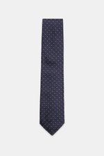 Borrelli Seidenkrawatte dark navy/dunkelbraun/weiß gemustert, reine Seide, feines Webmuster, tonaler Futterstoff, Made in Italy, 8 cm breit, frontal fotografiert.