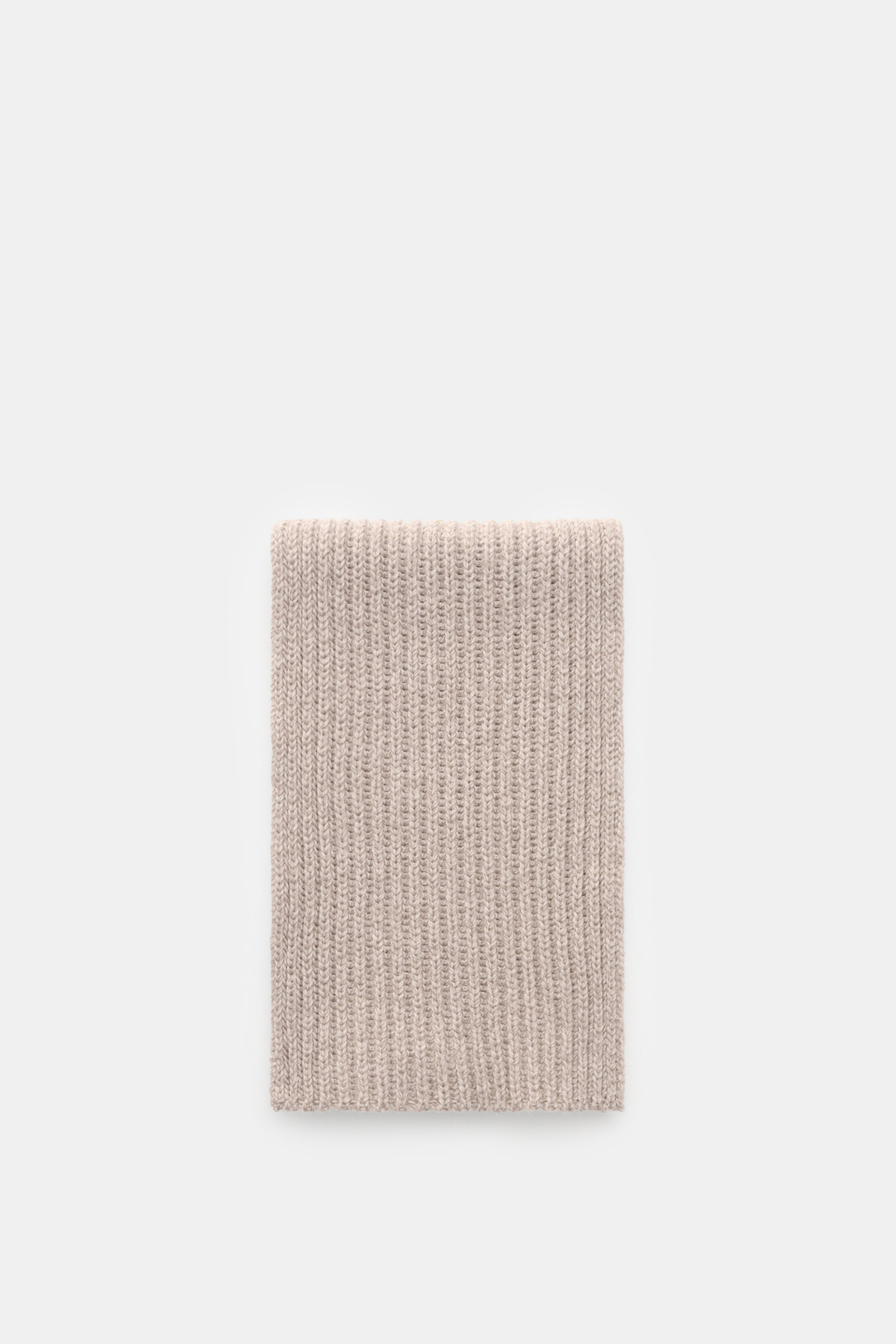 Agnona Cashmere Schal sand meliert, mittelfein im Patent-Strickmuster, liegt gefaltet, weicher Griff, Maße ca. 140x21 cm.