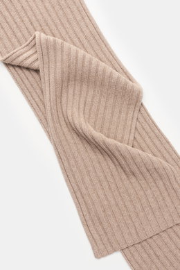 von Braun Cashmere Schal beige meliert in klassischem Rippstrick-Design, weich, feines Strickbild, fotografiert von oben, Maße ca. 169x25 cm