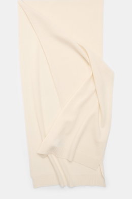 04651/ A trip in a bag Cashmere Schal creme, weich, reine Kanten in Rippstrick, liegend fotografiert, Maße ca. 162x34 cm, wärmend