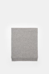 04651/ A trip in a bag Cashmere Schal creme, flach liegend von oben fotografiert, reiner Cashmere, weicher Griff, Rippstrick-Kanten, 162x34 cm, edle Wärme.