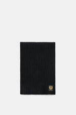 Top-down view of the Belstaff Scarf 'Watch' black, showing its wide rib knit pattern and typical Belstaff label.

Description: 
<p>The cozy 'Watch' scarf by BELSTAFF made of pure wool with a modern rib knit look is an indispensable accessory combination f