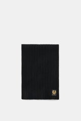 Top-down view of the Belstaff Scarf 'Watch' black, showing its wide rib knit pattern and typical Belstaff label.

Description: 
<p>The cozy 'Watch' scarf by BELSTAFF made of pure wool with a modern rib knit look is an indispensable accessory combination f