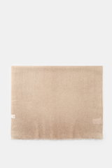 andrea's 1947 Cashmere Schal beige meliert, flach liegend von oben fotografiert, hauchdünn, reine Cashmere, leichte Qualität, schmaler Fransensaum, ca. 194x61 cm