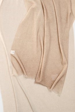 andrea's 1947 Cashmere Schal beige meliert, schmaler Fransensaum, Hauchdünner reiner Cashmere in leichter Qualität, Maße ca. 194x61 cm, Nahaufnahme von oben