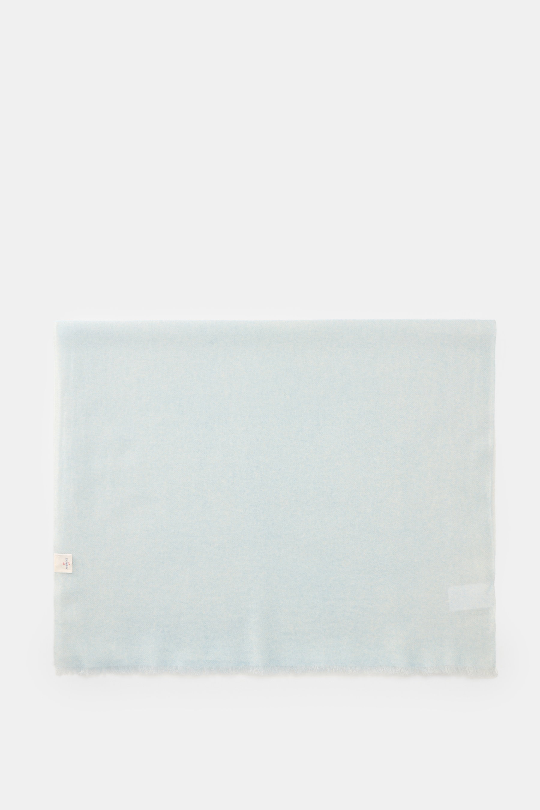 andrea's 1947 Cashmere Schal türkis meliert, schmaler Fransensaum, hauchdünn, leichte Webqualität, reine Cashmere, ca. 194x61 cm, von oben fotografiert