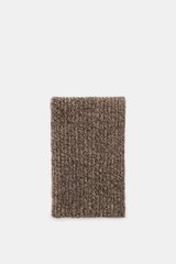 Agnona Schal taupe/dunkelbraun meliert, grober Mouliné Patent-Strick aus Wolle und Cashmere, sehr weich, flach liegend von oben fotografiert, ca. 210x25 cm.