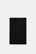 Iris von Arnim Cashmere scarf 'Collin' black shown from top-down view, featuring pure cashmere, soft touch, modern half-patent knit design, dimensions approx. 170 cm x 30 cm.