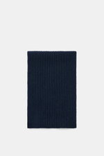 Iris von Arnim Cashmere scarf 'Collin' navy shown from top-down view, knit from pure cashmere, soft touch, modern half-patent knit design, dimensions approx. 170 cm x 30 cm.