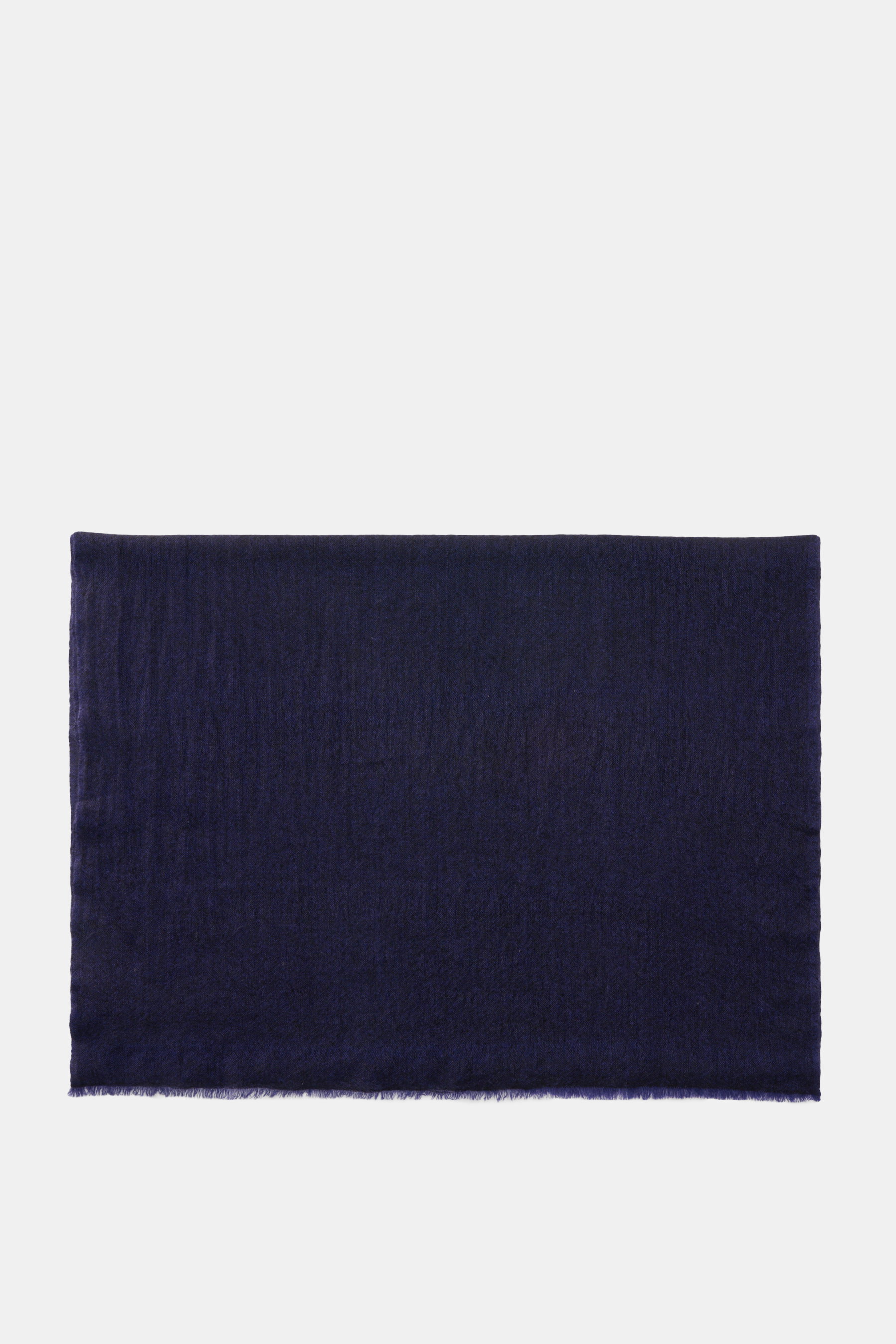 Altea Cashmere scarf navy shown from above, pure cashmere, very soft feel, fine lightweight quality, narrow fringed edge, approx. 192 cm x 65 cm.