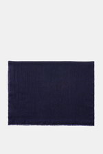 Altea Cashmere scarf navy shown from above, pure cashmere, very soft feel, fine lightweight quality, narrow fringed edge, approx. 192 cm x 65 cm.