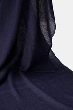 Altea Cashmere scarf navy shown from a close-up front angle, featuring pure cashmere, very soft feel, fine lightweight quality, narrow fringed edge, dimensions approx. 192 cm x 65 cm.