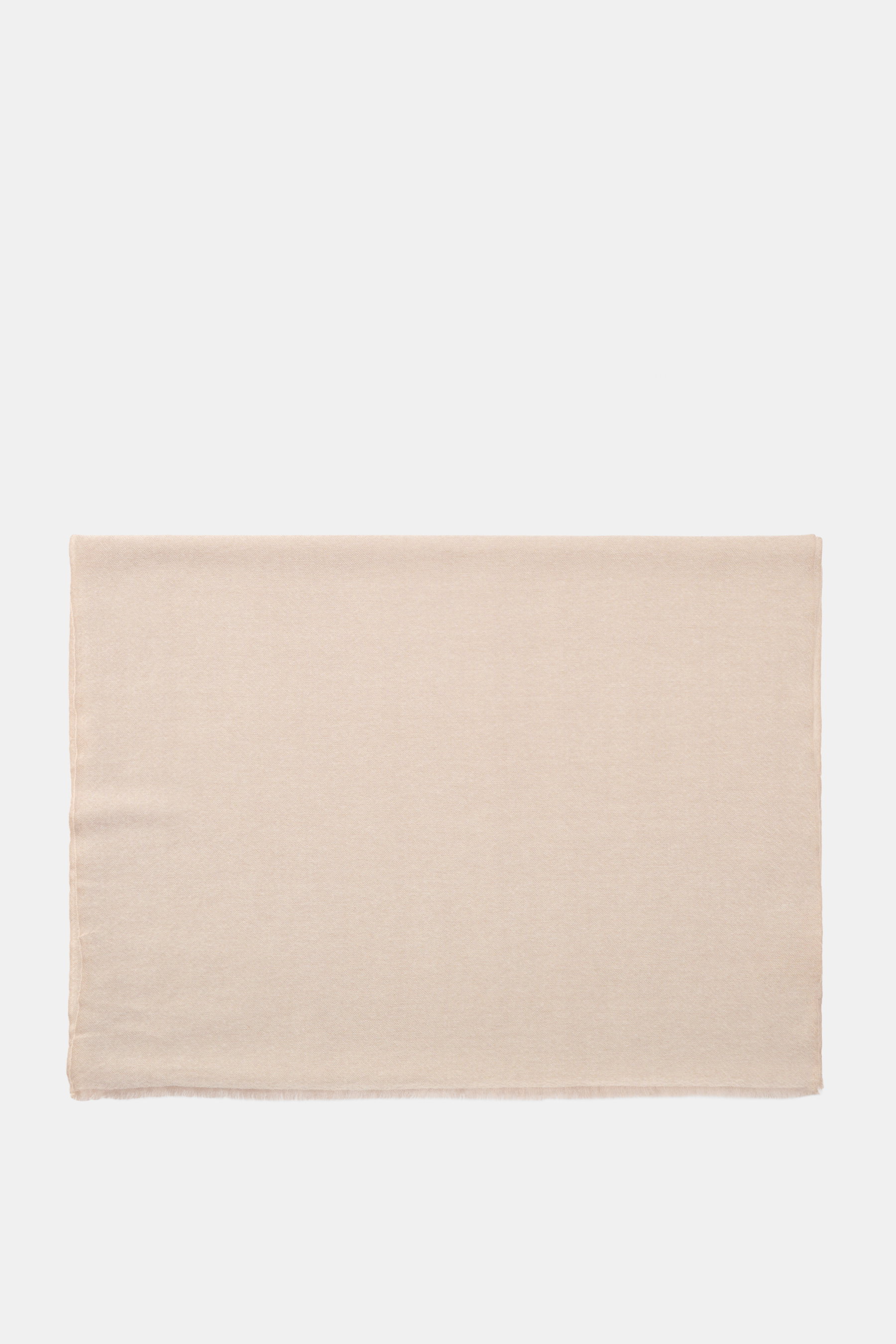 Altea Cashmere scarf beige shown from above, pure cashmere, very soft feel, fine lightweight quality, narrow fringed edge, approx. 192 cm x 65 cm.