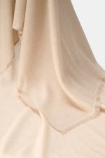 Altea Cashmere scarf beige shown from a close-up front angle, featuring pure cashmere, very soft feel, fine lightweight quality, narrow fringed edge, dimensions approx. 192 cm x 65 cm.