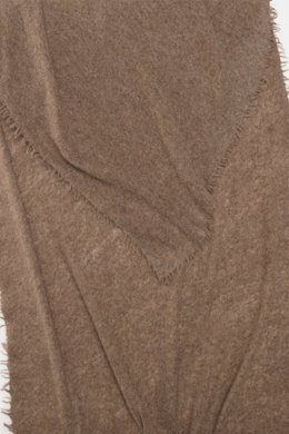 Detailaufnahme des Altea Cashmere Schal graubraun meliert von oben, Strick aus reinem Cashmere, sehr weicher Griff, feine, leichte Qualität, umlaufende Fransenkante, Maße ca. 180x70 cm.