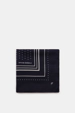 Officine Générale Tuch navy/offwhite gemustert, gefaltet, von oben fotografiert, reine Wolle, weicher Griff, Streifen- und Punktemuster, ca. 85x85 cm