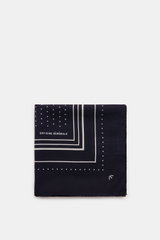 Officine Générale Tuch navy/offwhite gemustert, gefaltet, von oben fotografiert, reine Wolle, weicher Griff, Streifen- und Punktemuster, ca. 85x85 cm