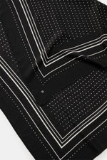 Officine Générale Tuch schwarz/offwhite gemustert, Detailaufnahme von oben, reine Wolle, weicher Griff, Streifen- und Punktemuster, ca. 85x85 cm.