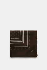 Officine Générale Tuch dunkelbraun/offwhite gemustert, gefaltet, von oben fotografiert, reine Wolle, weicher Griff, Streifen- und Punktemuster, ca. 85x85 cm