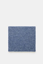 Folded scarf viewed from above showing dark blue and cream diagonal twill pattern and narrow fringed edge, 04651/ A trip in a bag Scarf 'Fancy Twill' dark blue/cream, mix of virgin wool, baby alpaca, high-quality microfiber, soft feel, coarse twill struct