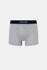 Tom Ford Boxershorts grau, sportlich, slim fit Frontansicht, elastische Baumwolle, weicher Griff, seitlicher Eingriff, elastischer Bund mit TOM FORD-Stitching