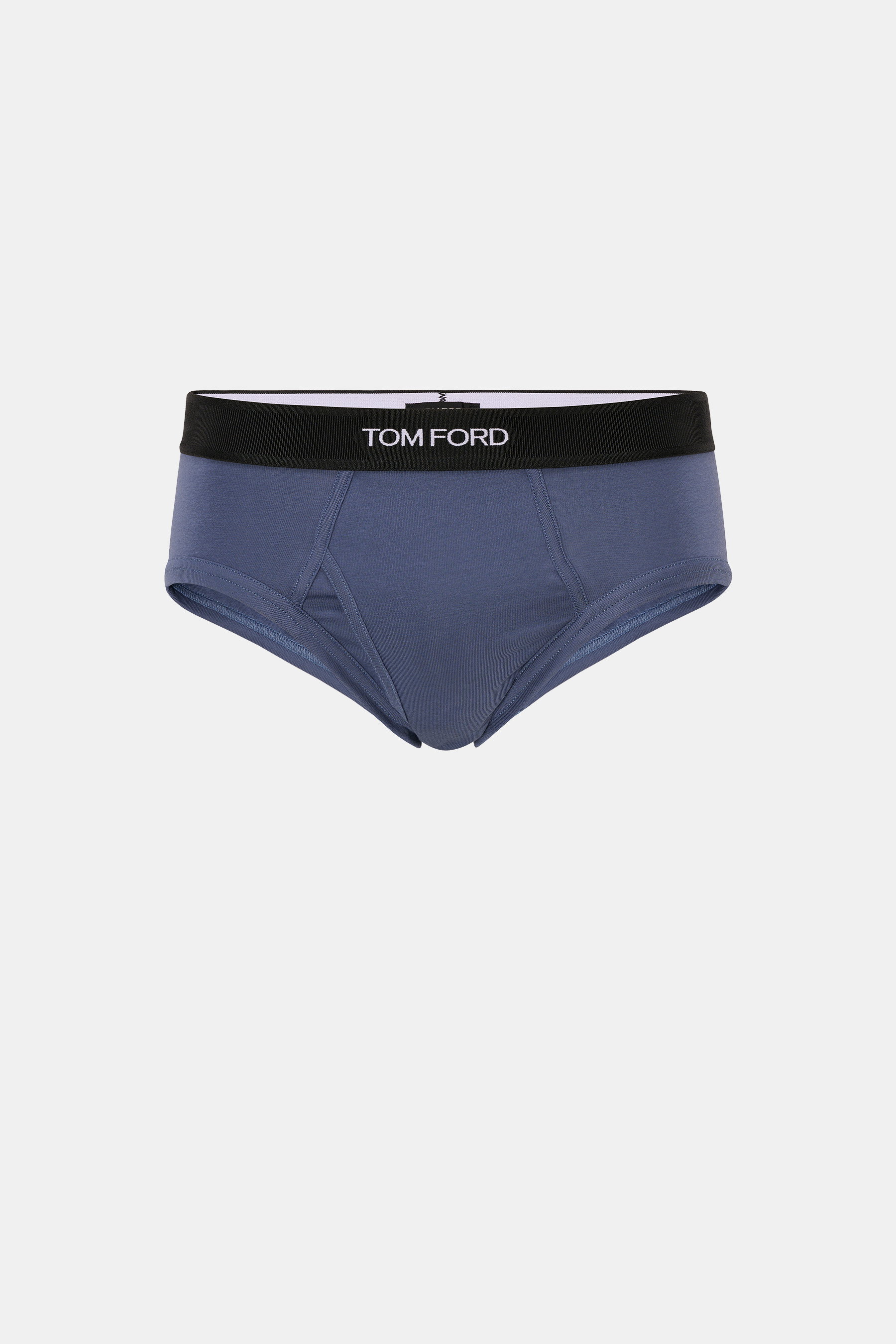 Tom Ford Sport Slip graublau, frontal fotografiert, aus elastischer Baumwolle, weicher Griff, Slim Fit, elastischer Bund mit TOM FORD-Stitching, seitlicher Eingriff.