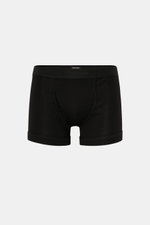 Tom Ford Boxershorts schwarz, sportlich und monochrom, Frontansicht, Slim Fit, elastische Baumwolle, weicher Griff, seitlicher Eingriff, elastischer Bund mit TOM FORD-Stitching.