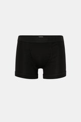Tom Ford Boxershorts schwarz, sportlich und monochrom, Frontansicht, Slim Fit, elastische Baumwolle, weicher Griff, seitlicher Eingriff, elastischer Bund mit TOM FORD-Stitching.