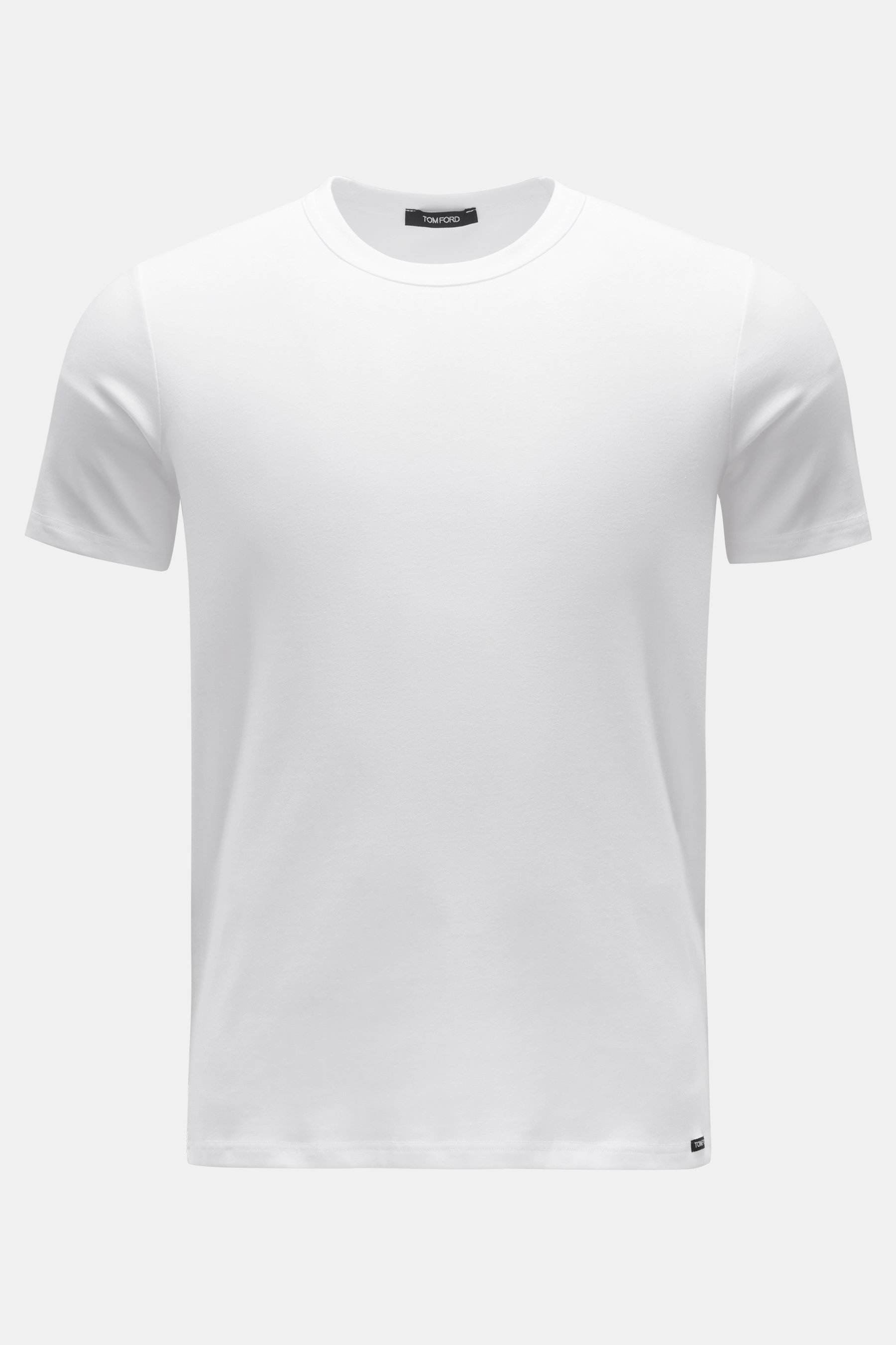 Tom Ford Rundhals-Unterhemd weiß, frontale Ansicht, cleanes Basic T-Shirt, elastische Baumwolle, soft, Extra Slim Fit, Rundhalsausschnitt, Weblabel am Saum.