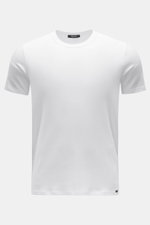 Front view of Tom Ford Rundhals-Unterhemd weiß, a clean basic white T-shirt with round neckline, extra slim fit, elastic cotton, soft touch, and small TOM FORD label at hem.