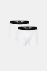 Tom Ford Boxershorts 2er-Set weiß, von vorne fotografiert, sportlich, schlicht, luxuriös mit elastischem Bund und seitlichem Eingriff.