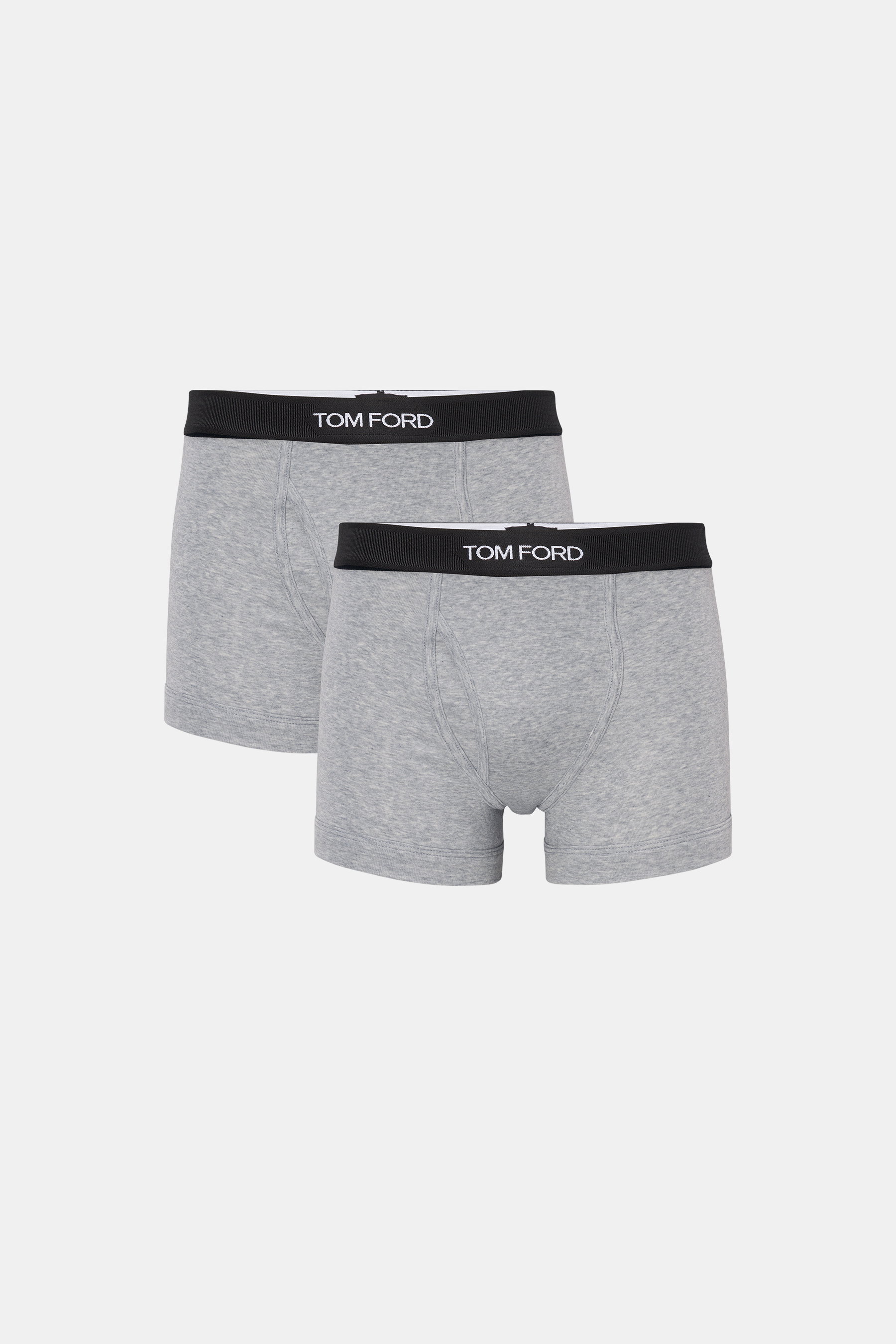 Tom Ford Boxershorts 2er-Set grau, sportlich, slim fit mit elastischem Bund und seitlichem Eingriff, weich, aus hochwertiger Baumwolle, Frontansicht.