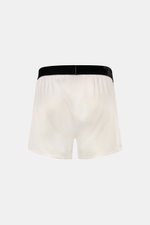 Tom Ford Seiden-Boxershorts offwhite, Rückansicht, edle Seide mit Stretch, weicher Samt-Bund mit Logo, Slim Fit, seitlicher Eingriff, kühl und leicht.