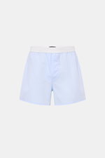 Tom Ford Boxershorts hellblau/weiß gestreift, Slim Fit, aus leichter Baumwolle mit elastischem Bund und seitlichem Eingriff, Frontansicht.