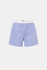 Tom Ford Boxershorts dunkelblau/weiß gestreift, Slim Fit, aus leichter Baumwolle mit elastischem Bund und seitlichem Eingriff, frontale Aufnahme.