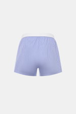 Tom Ford Boxershorts dunkelblau/weiß gestreift, Slim Fit, leichter Baumwoll-Mix, elastischer Bund mit Logo, Rückansicht, feines Streifenmuster.
