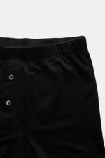 Close-up front view of Stefan Brandt Boxershorts 'Bari' schwarz in black, showing elastic waistband and buttoned side fly. <p>Komfort im Alltag: Die Boxershorts von STEFAN BRANDT aus weicher Baumwolle bieten ein angenehmes Tragegefühl für jeden Tag.</p><u