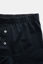Close-up front view of Stefan Brandt Boxershorts 'Bari' navy, showing elastic waistband and two-button side fly. <p>Komfort im Alltag: Die Boxershorts von STEFAN BRANDT aus weicher Baumwolle bieten ein angenehmes Tragegefühl für jeden Tag.</p>
<ul>
<li>Je