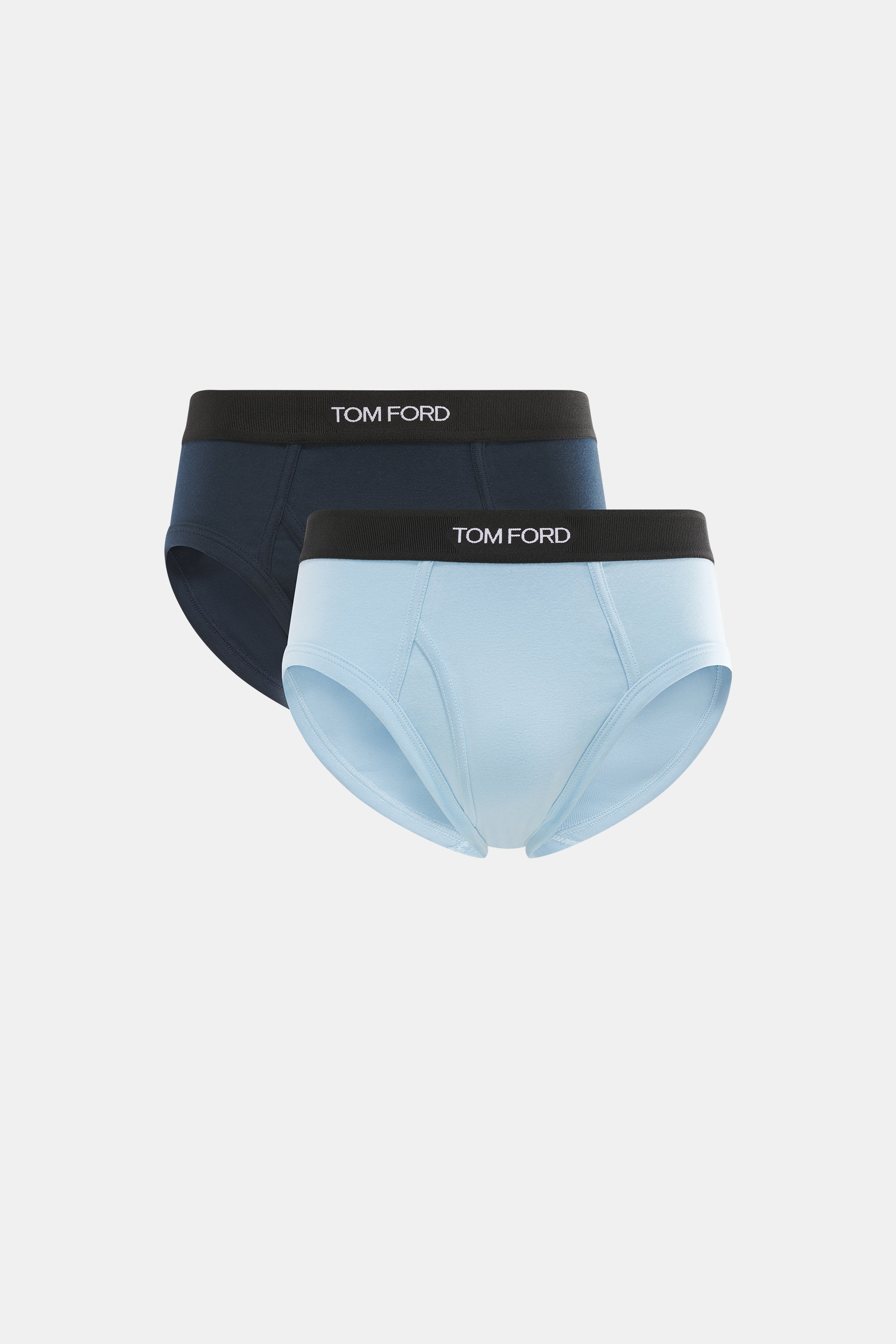 Tom Ford Sport Slips 2er-Set navy/hellblau, sportlich, schlicht, Slim Fit, elastische Baumwolle, weicher Griff, seitlicher Eingriff, schwarzer Bund mit TOM FORD-Stitching, Frontalansicht