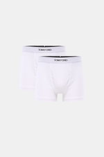 Tom Ford Boxershorts 2er-Set weiß, sportlich, slim fit, aus reiner Baumwolle, glatter Griff, elastischer Bund mit TOM FORD-Stitching, seitlicher Eingriff, Frontansicht.