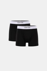 Tom Ford Boxershorts 2er-Set schwarz, frontal fotografiert, sportlich, schlicht, Slim Fit, reine Baumwolle, elastischer Bund mit TOM FORD-Stitching, seitlicher Eingriff.