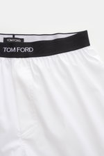 Tom Ford Boxershorts weiß, sportlich und schlicht, aus reiner Baumwolle mit elastischem Bund und seitlichem Eingriff, Ansicht von oben.