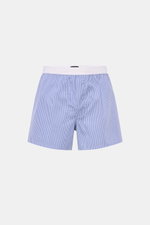 Tom Ford Boxershorts dunkelblau/weiß gestreift, sportlich, slim fit, elastischer Bund mit Logo, feines Streifenmuster, Frontansicht.