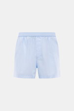 Vorderansicht der sportlich-schlichten Tom Ford Boxershorts hellblau aus reiner Baumwolle mit elastischem Bund, seitlichem Eingriff, Slim Fit und glattem Griff.