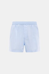 Vorderansicht der sportlich-schlichten Tom Ford Boxershorts hellblau aus reiner Baumwolle mit elastischem Bund, seitlichem Eingriff, Slim Fit und glattem Griff.