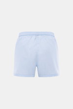 Tom Ford Boxershorts hellblau, sportlich, schlicht und luxuriös, Slim Fit, reine Baumwolle, glatter Griff, elastischer Bund, seitlicher Eingriff, Rückansicht.